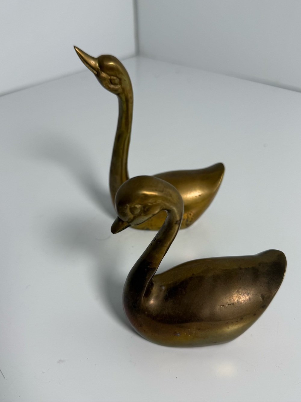 Lot 2 Vintage Mid Century Modern Brass Decorative Swan Sculptures Figures MCM